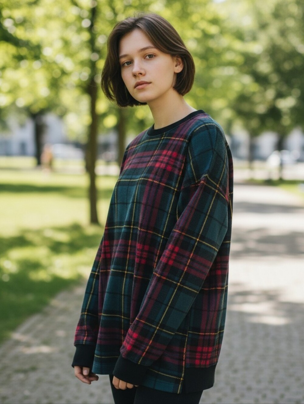 Cuddl Duds Plaid Oversized Crewneck Sweater - Size PM